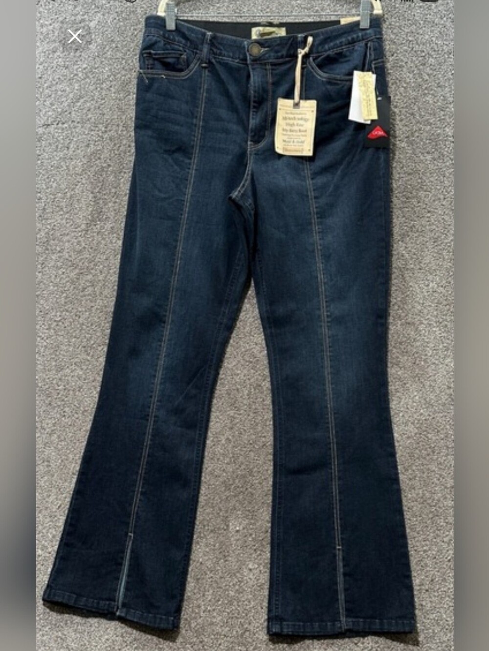 Rare Democracy Dark Blue Boot Cut Jeans Front Seam With Slit In Front Boot
